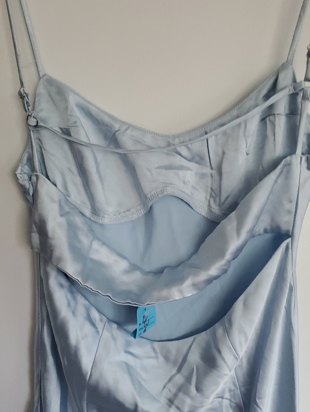 Princess Polly Light Blue Satin Maxi Slip Dress with Thigh Slit Size 6 - Picture 4 of 7